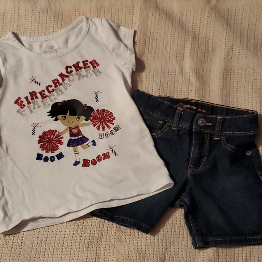3t shirt and jean shorts